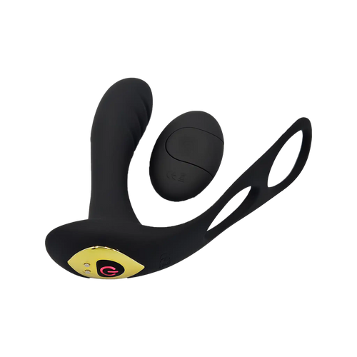 Remote Control Vibrating Dildo & Cock Ring Black