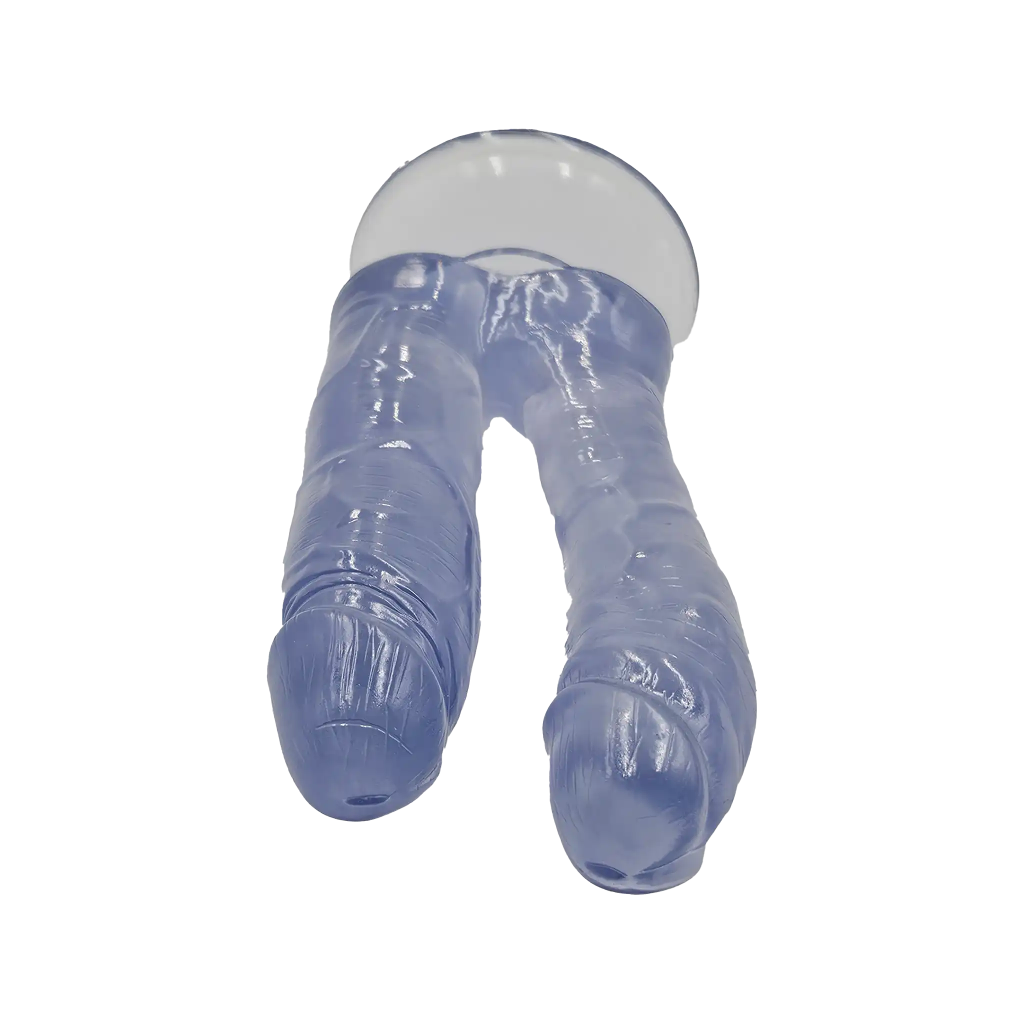 Double Dildo With Suction Cup Transparent Blue